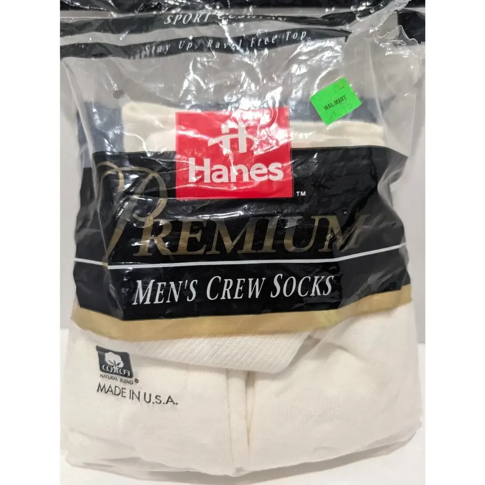 Vtg 1992 Hanes Premium Men's Crew Socks Fits Shoe Size 6-12 FIVE Pairs Open Read